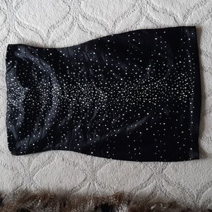 Strapless satin with muti colored beads.